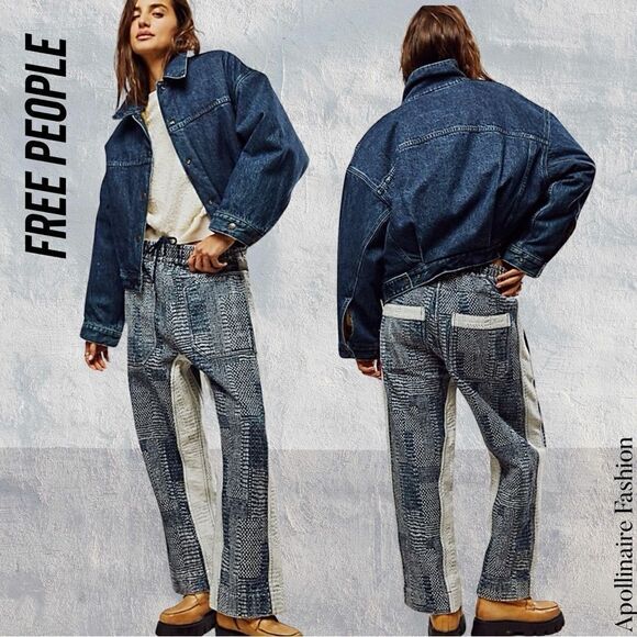 WE THE FREE MISFIT BORO REVERSIBLE HAREM JEANS IN NAVY WHITE COMBO NEW - Picture 1 of 13